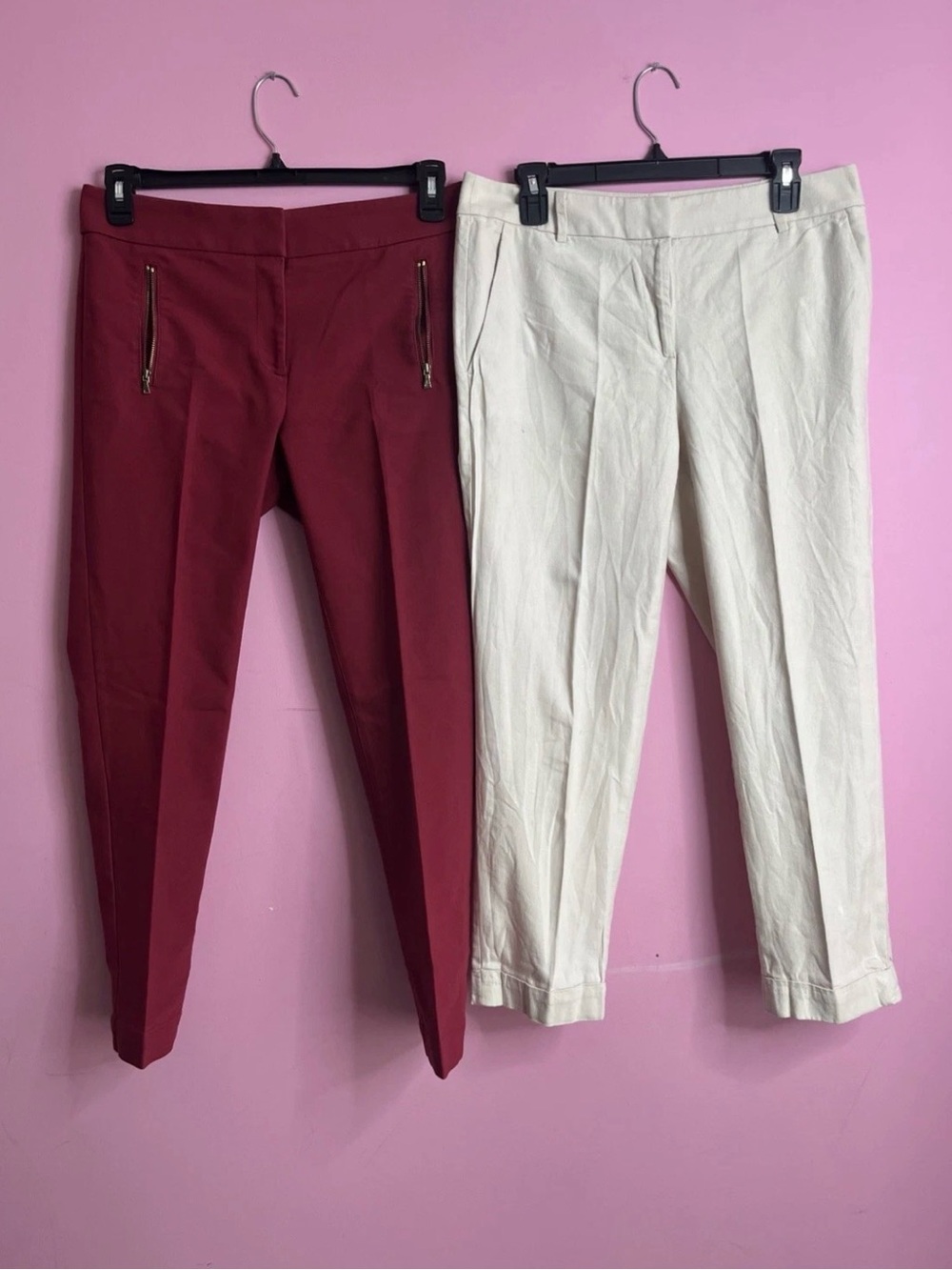 LOFT (Red Hue-Marisa Skinny) & Beige- Linen Lot of 2 Ankle pants Women’s Size 6